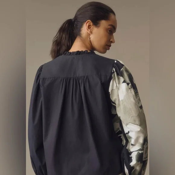 ✨NWT - Anthropologie Forever That Girl Printed Motif Ruffle Buttondown Blouse✨ - Picture 10 of 12